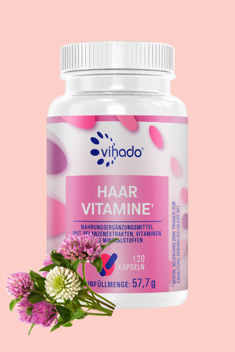 Vihado Haar Vitamine für Haarwachstum und gesunde Kopfhaut mit Biotin hochdosiert, 120 Kapseln