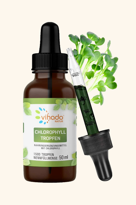 Vihado flüssige Chlorophyll Tropfen aus reinem Alfalfa - mit energetisiertem Quellwasser, 50 ml