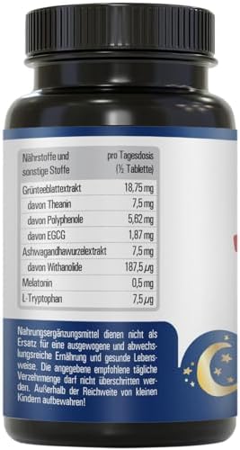 Vihado Melatonin Tablets High Dose - 370 Nights Forte Complex Vegan - Pure without Additives - Plus L-Theanine, L-Tryptophan, Ashwagandha, 185 Tablets, Melatonin, 1|B0BQYN4ZTR