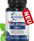 Vihado Melatonin Tablets High Dose - 370 Nights Forte Complex Vegan - Pure without Additives - Plus L-Theanine, L-Tryptophan, Ashwagandha, 185 Tablets, Melatonin, 1|B0BQYN4ZTR