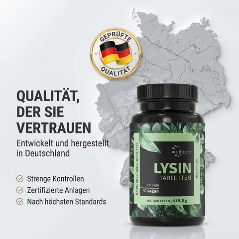 Vihado Lysin Tabletten, Jahresvorrat, 800 mg L-Lysin pro Tablette, fermentiertes L Lysin HCL, 365 vegane Tabletten