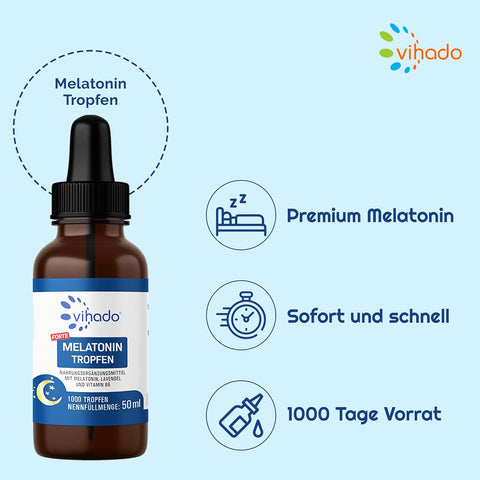 Vihado Melatonin-Tropfen, 1000 Tage, 50 ml (1000 Tropfen)