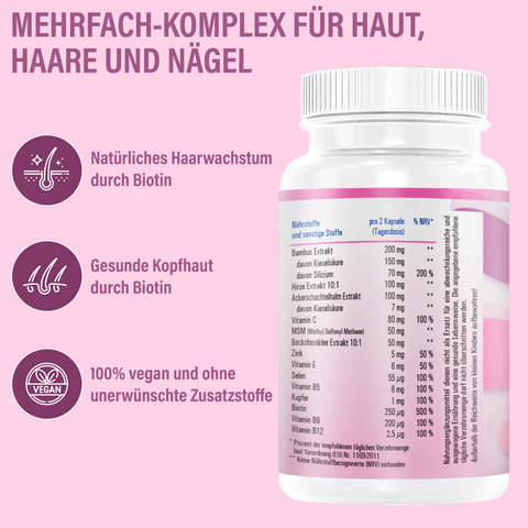 Vihado Haar Vitamine für Haarwachstum und gesunde Kopfhaut mit Biotin hochdosiert, 120 Kapseln