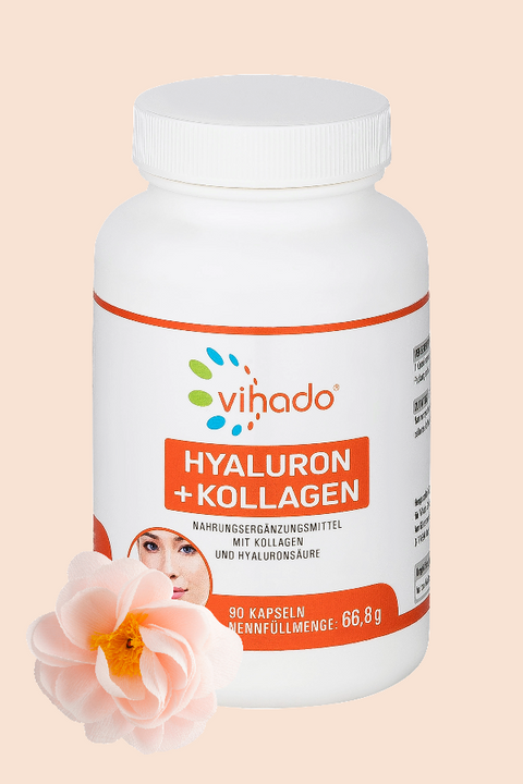 Vihado Kollagen + Hyaluronsäure Kapseln hochdosiert, Beauty Hautpflege von innen, 90 Kapseln