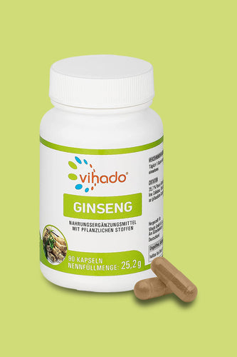 Vihado Ginseng Kapseln – mit Roter Ginseng Extrakt in hoher Dosierung – mit Pantothensäure für normale geistige Leistung – 90 Kapseln