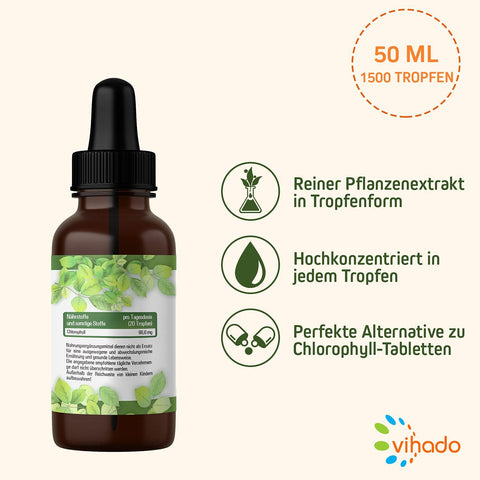 Vihado flüssige Chlorophyll Tropfen aus reinem Alfalfa - mit energetisiertem Quellwasser, 50 ml