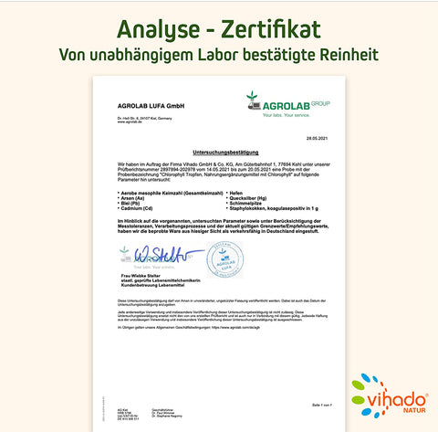 Vihado flüssige Chlorophyll Tropfen aus reinem Alfalfa - mit energetisiertem Quellwasser, 50 ml