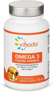 Vihado Omega 3 Kapseln mit Fischöl – hochdosierte natürliche Omega 3 Fettsäuren – für einen normalen Cholesterinspiegel – 120 Kapseln