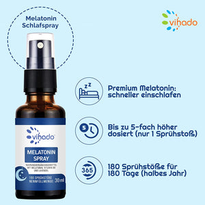 Vihado Melatonin Einschlafspray - 5-fach höher dosiert - 180 Tage Vorrat - mit Lavendel ohne Alkohol ohne Zucker - schneller Einschlafen vegan (30 ml)