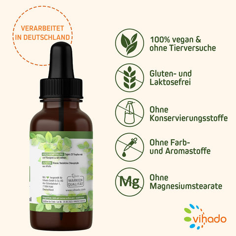 Vihado flüssige Chlorophyll Tropfen aus reinem Alfalfa - mit energetisiertem Quellwasser, 50 ml