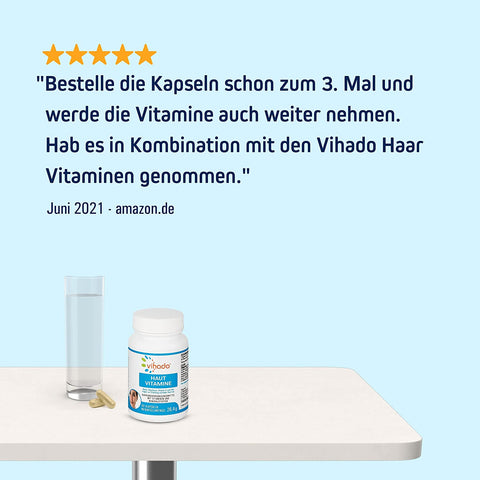Vihado Haut Vitamine – Hautpflege von innen mit Zink, Biotin und Vitamin A mit Naturstoffen wie OPC und Hopfen – Beauty Kapseln – 60 Kapseln