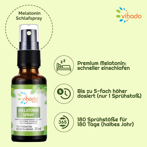 Vihado Natur Melatonin Einschlafspray, Ashwagandha und Lavendel, 180 Tage Vorrat, 30 ml