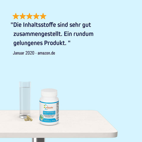 Vihado Ballaststoffe Kapseln – pflanzliche Kapseln mit Bambusfasern, Extrakten aus Löwenzahn, Acai Beeren und Chlorella Algen – 60 Kapseln (30,6 g)