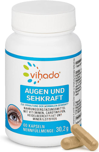 Vihado Augen und Sehkraft Vitamine – mit Lutein, Beta Carotin, Vitamin A und Zink – Nahrungsergänzungsmittel für die Augen – 60 Kapseln (30,2 g)
