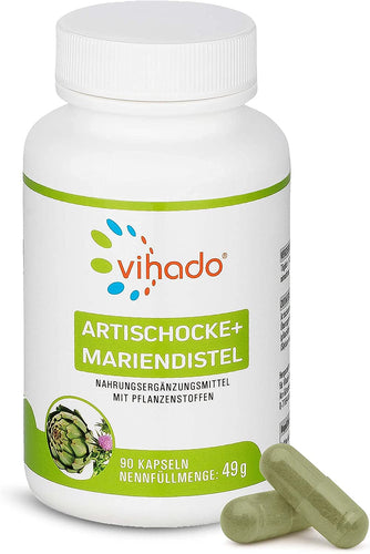 Vihado Artischocken Mariendistel Kapseln – naturbelassen und ohne Zusätze – hochdosierte Kapseln zur Nahrungsergänzung – 90 Kapseln (49g)