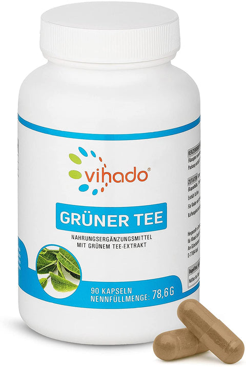 Vihado Grüner Tee Extrakt Kapseln – natürlicher Extrakt ohne Zusätze – enthält EGCG und Polyphenole – Nahrungsergänzungsmittel – 90 Kapseln