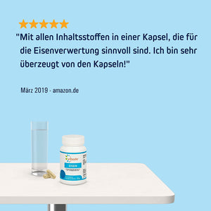 Vihado Eisen Kapseln – hochdosiertes Eisen gegen Müdigkeit – mit Vitamin C für erhöhte Eisenaufnahme und Vitamin B12 und Biotin – 90 Kapseln