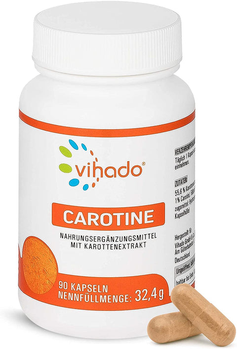 Vihado Beta Carotin Kapseln hochdosiert, Selbstbräuner Kapseln, Beta-Carotin Tabletten vegan, 90 Kapseln (32,4g)