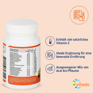 Vihado Obst Extrakt – Best of Fruits mit Pflaume, Cranberry, Apfel, Dattel, Bormbeere – Obst-Extrakte und Acerola mit Vitamin C – 60 Kapseln