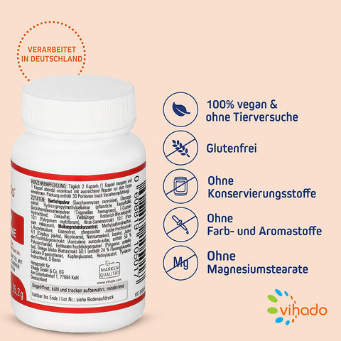 Vihado Haar Vitamine – Haarkapseln für Haarwachstum mit Biotin, Selen und Zink – Vitalformel mit Bockshornklee und Bierhefe – 60 Kapseln