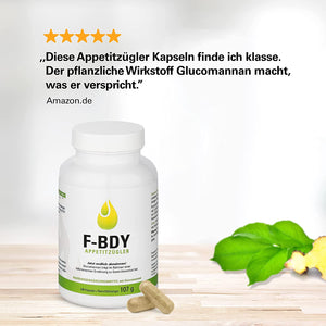 Vihado F-BDY Appetitzügler Kapseln – natürlich Abnehmen mit Konjakwurzel – mit anerkanntem Wirkstoff Glucomannan – 180 Kapseln
