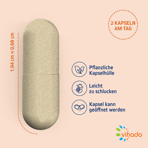 Vihado Haar Vitamine – Haarkapseln für Haarwachstum mit Biotin, Selen und Zink – Vitalformel mit Bockshornklee und Bierhefe – 60 Kapseln