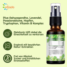 Vihado Natur Melatonin Einschlafspray - Plus: Ashwagandha, Lavendel, Tryptophan, Vitamin B Komplex - 180 Tage Vorrat - Osmosewasser - vegan (30 ml)