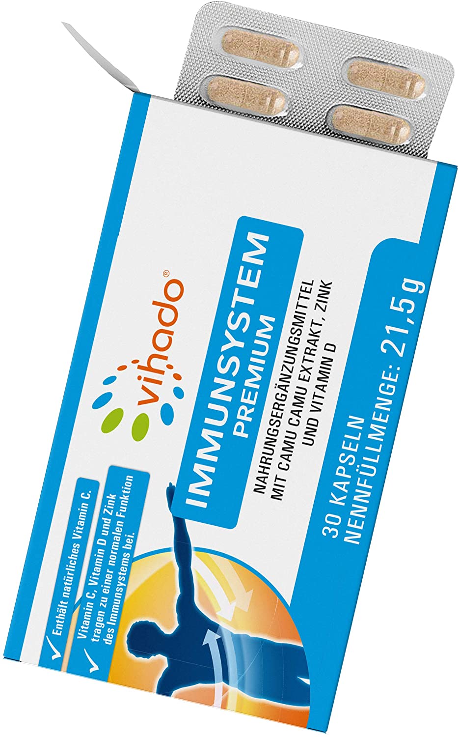 Vihado Immunsystem Premium – Immun-Komplex mit Vitamin D, natürlichem Vitamin C und Zink – mit hoher Bioverfügbarkeit – 30 Kapseln