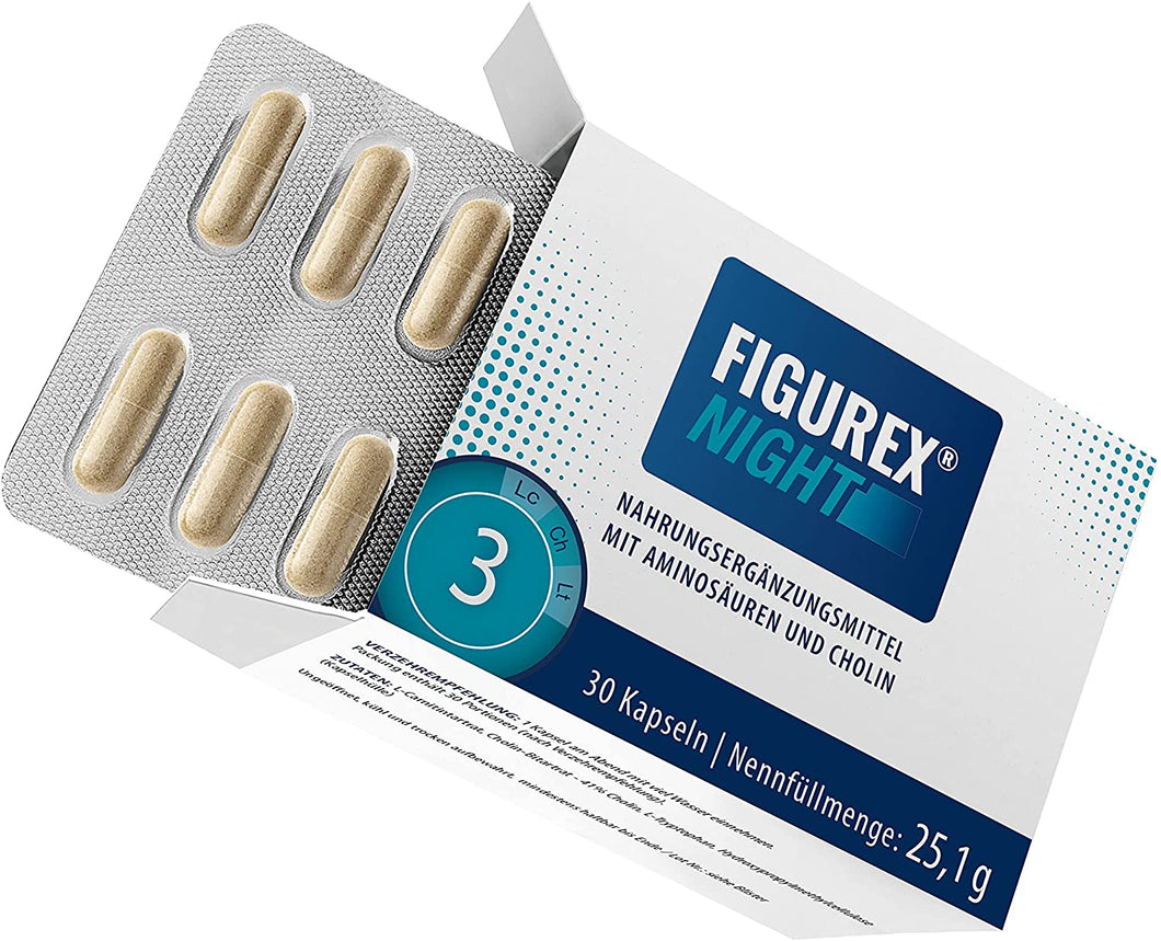 FIGUREX Night Fettstoffwechsel Kapseln für die Nacht - Turbo-Formel mit L-Tryptophan, L-Carnitin und Cholin, 30 Kapseln (25,1g)