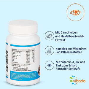 Vihado Augen und Sehkraft Vitamine – mit Lutein, Beta Carotin, Vitamin A und Zink – Nahrungsergänzungsmittel für die Augen – 60 Kapseln (30,2 g)