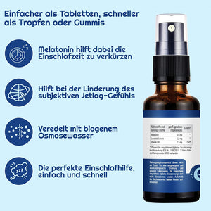 Vihado Melatonin Einschlafspray - 5-fach höher dosiert - 180 Tage Vorrat - mit Lavendel ohne Alkohol ohne Zucker - schneller Einschlafen vegan (30 ml)